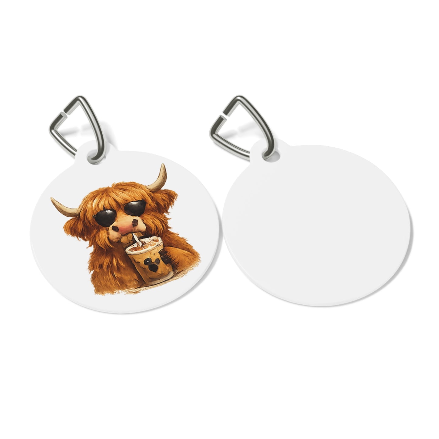 Cute Highland Cow Drinking Bubble Tea Collar ID Tag